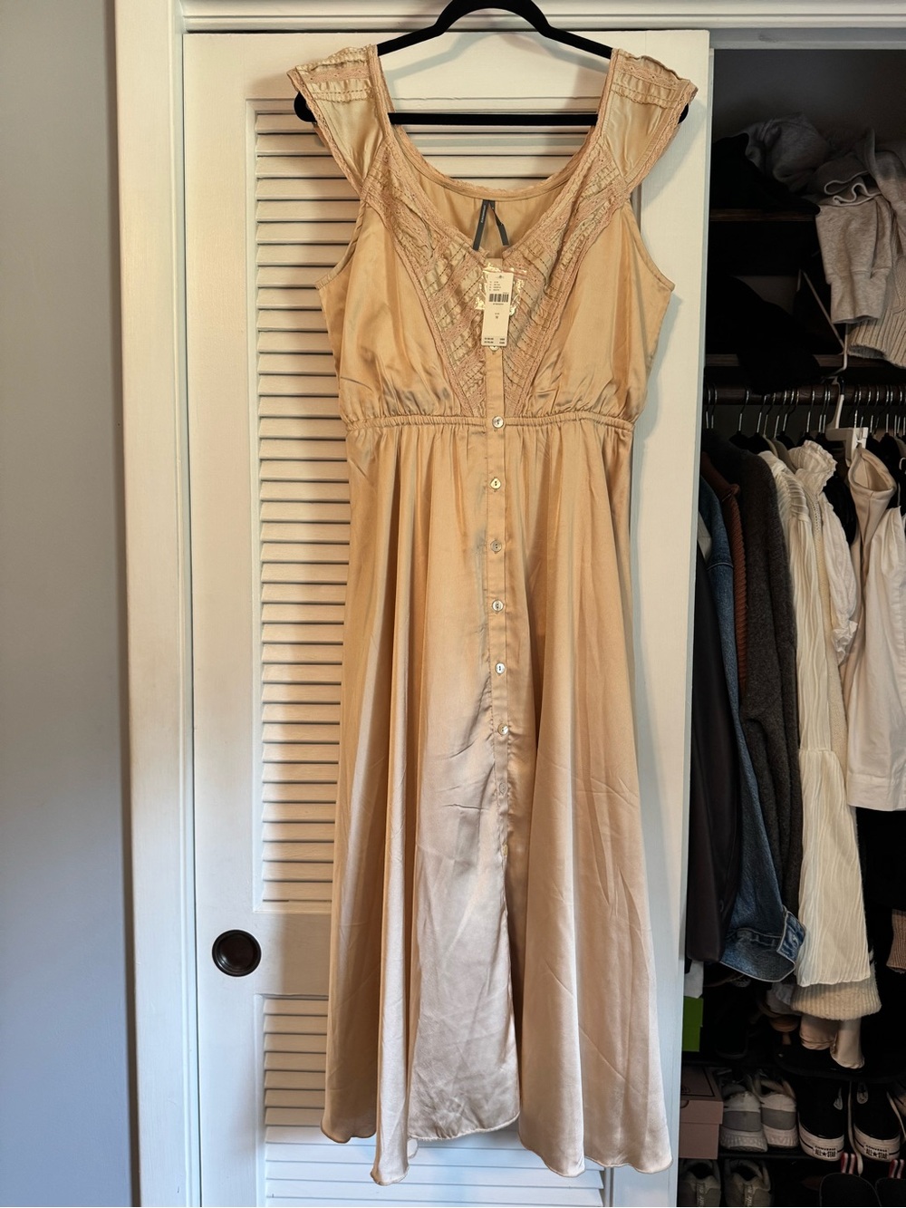 Anthropologie Cream Button-Front Maxi Dress